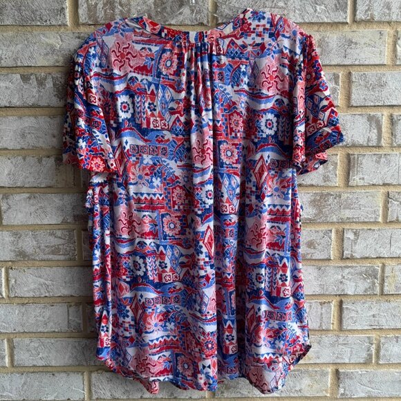 Loft Short Sleeve V-Neck Abstract/Floral 100% Rayon Blouse Women's Size XXL - Picture 2 of 7